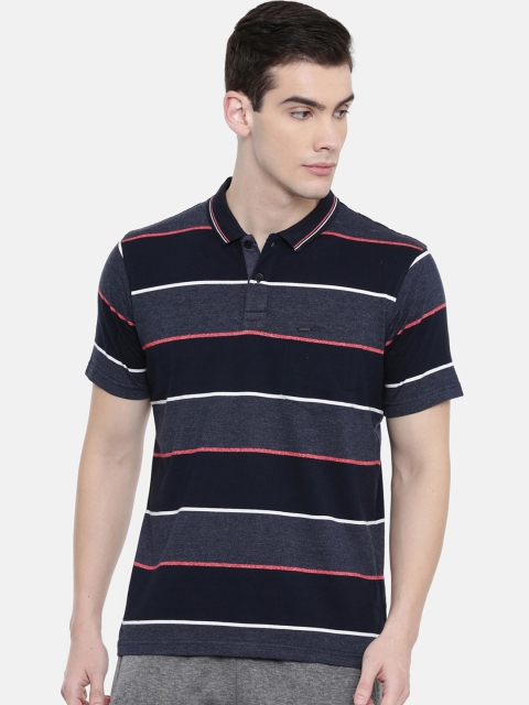 Proline Men Navy Blue Striped Regular Fit Polo Collar T-shirt