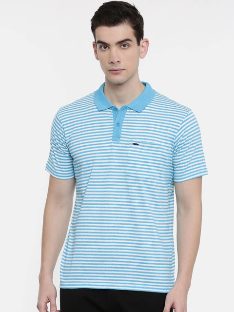 

Proline Men Blue & White Striped Comfort Fit Everfresh Polo Collar T-shirt
