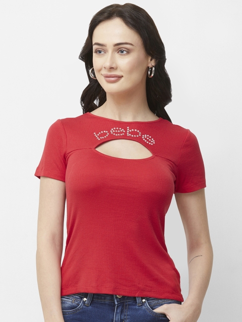 

bebe Women Red Solid Round Neck T-shirt