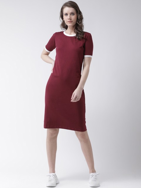 

The Dry State Women Maroon Solid T-shirt Dress