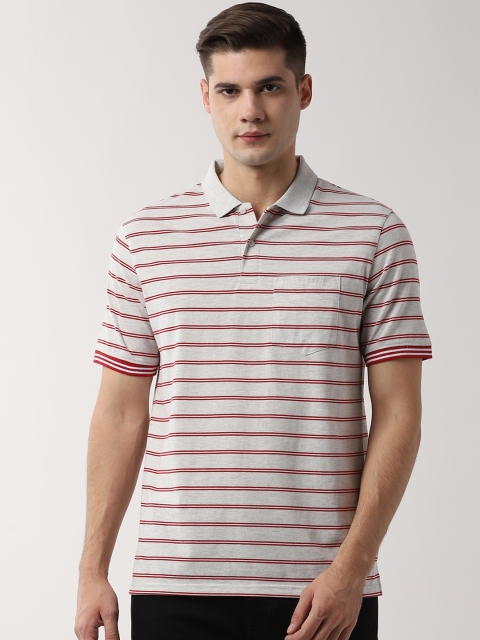 

Peter England Casuals Men Cream-Coloured Striped Polo Collar T-shirt