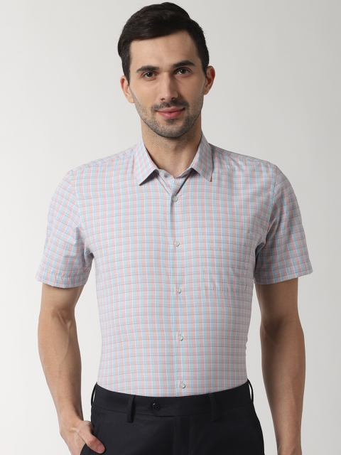 

Peter England Men Blue & Orange Slim Fit Checked Formal Shirt