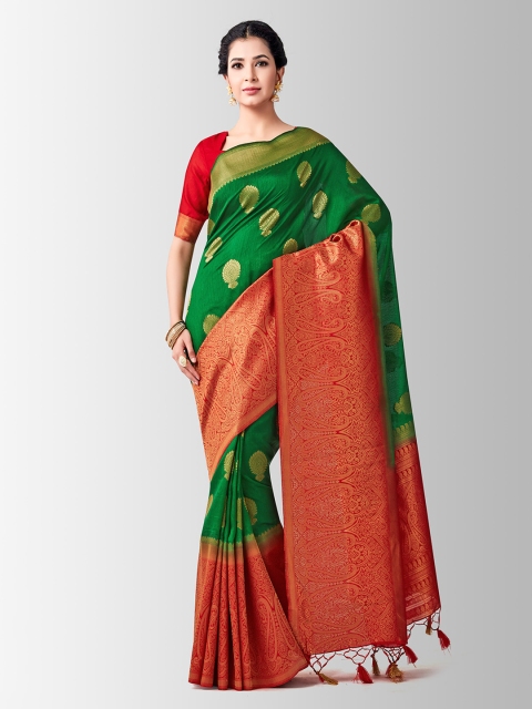

MIMOSA Green & Red Art Silk Woven Design Kanjeevaram Saree