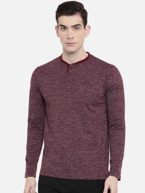 

Proline Men Maroon Striped Henley Neck T-shirt