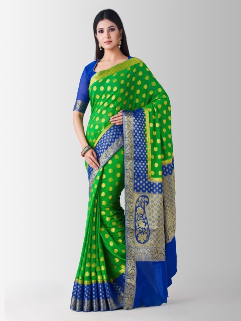 

MIMOSA Green & Blue Poly Chiffon Woven Design Kanjeevaram Saree