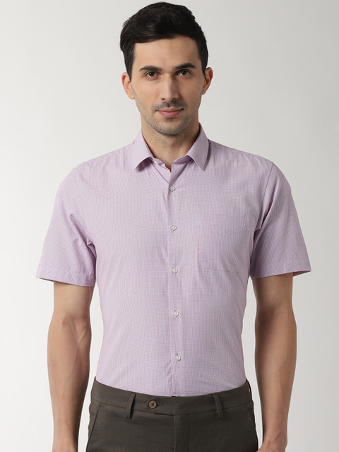 

Peter England Men Pink & Blue Regular Fit Checked Formal Shirt