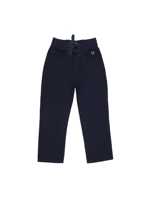 

Allen Solly Junior Boys Navy Blue Slim Fit Printed Regular Trousers