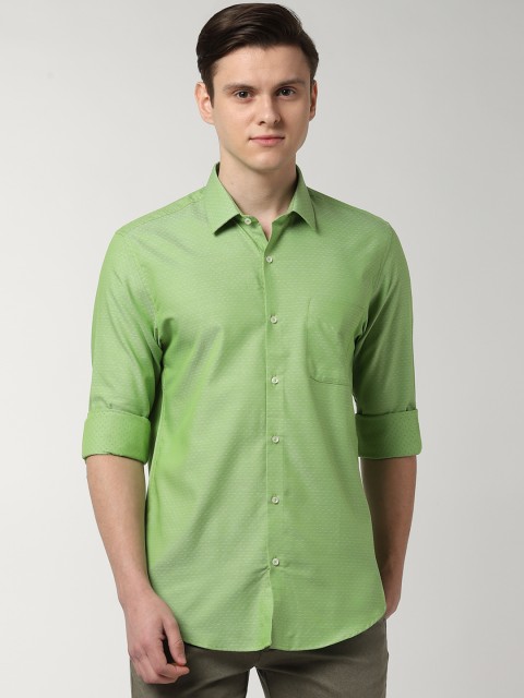 

Peter England Men Green Slim Fit Self Design Casual Shirt
