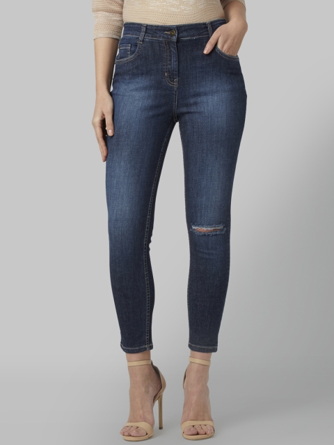 

Park Avenue Woman Blue Skinny Fit Mid-Rise Slash Knee Jeans