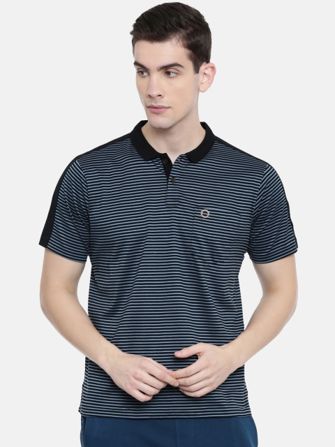 

Proline Men Black & Blue Striped Comfort Fit Polo Collar T-shirt