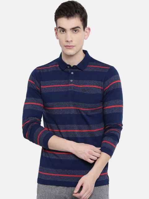 

Proline Men Blue & Red Striped Comfort Fit Everfresh Polo Collar T-shirt