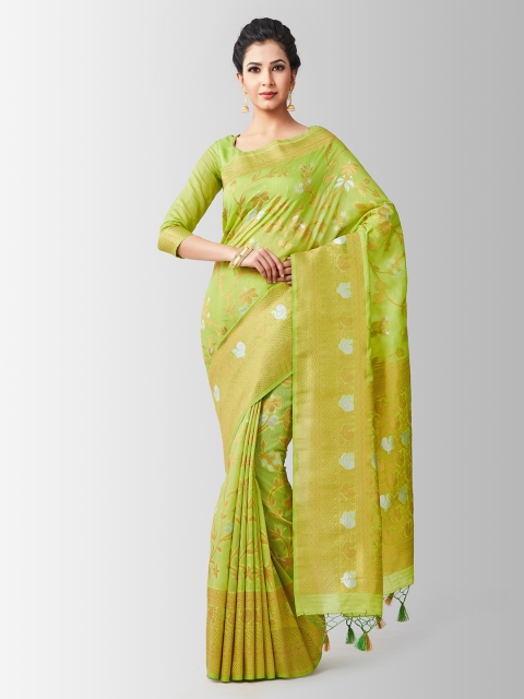 

MIMOSA Green Art Silk Woven Design Kanjeevaram Saree