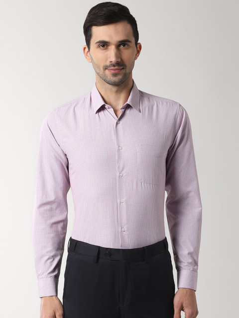 

Peter England Men Pink & Blue Slim Fit Checked Formal Shirt