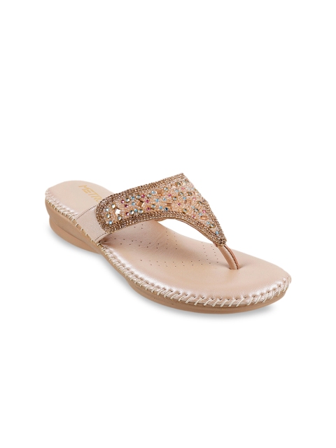 

Metro Women Gold-Toned Embellished Open Toe Flats