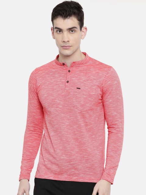 Proline Men Coral Solid Comfort Fit Everfresh Mandarin Collar T-shirt