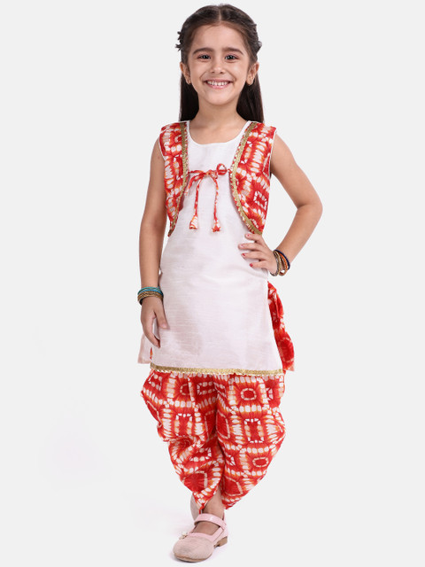 

BownBee Girls Off-White & Red Dyed Kurta with Dhoti Pants