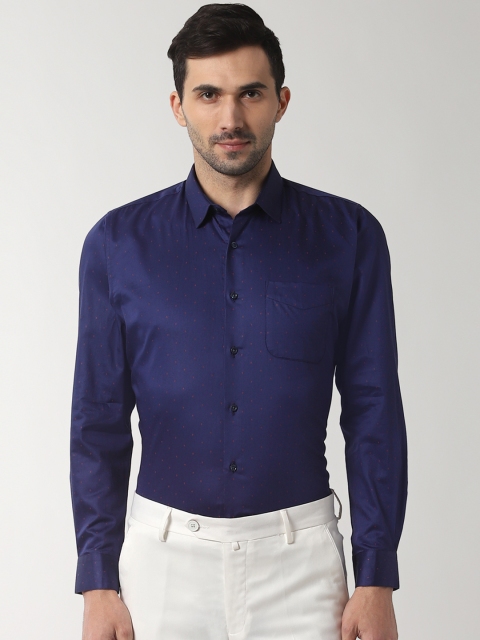 Peter England Men Blue Slim Fit Printed Formal Shirt