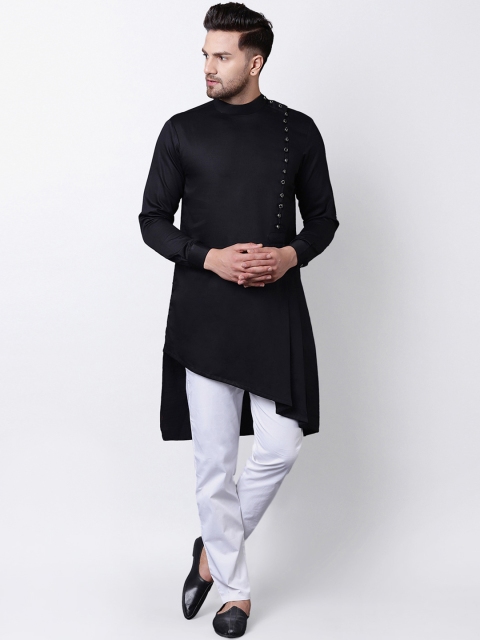 

I Know Men Black Solid Straight Kurta