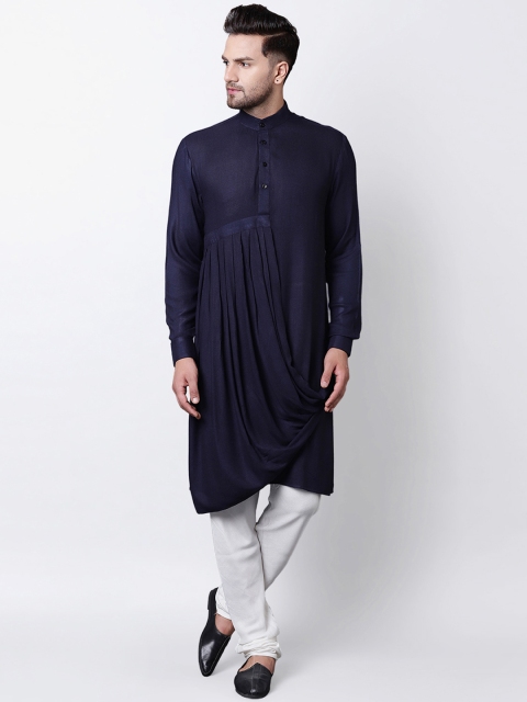 

I Know Men Navy Blue Solid Straight Kurta