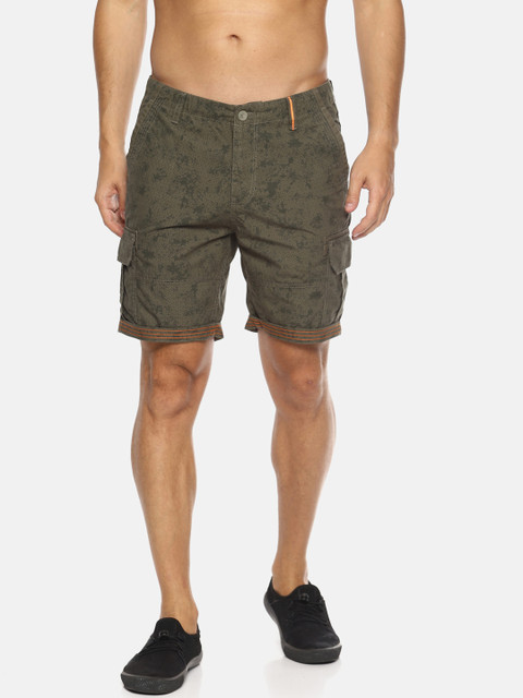 

IVOC Men Olive Green Printed Slim Fit Cargo Shorts