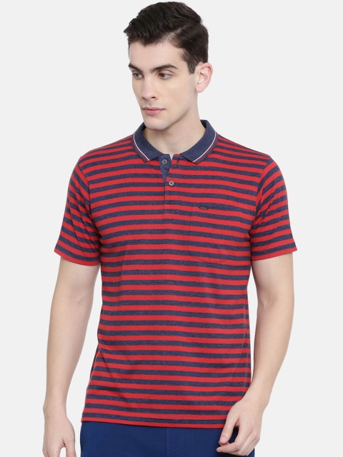 

Proline Men Red & Blue Striped Comfort Fit Polo Everfresh Collar T-shirt
