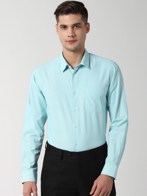 

Peter England Men Green & Blue Slim Fit Checked Formal Shirt