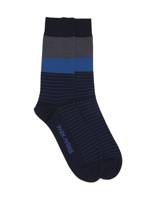 

Park Avenue Men Blue & Grey Striped Calf-Length Socks