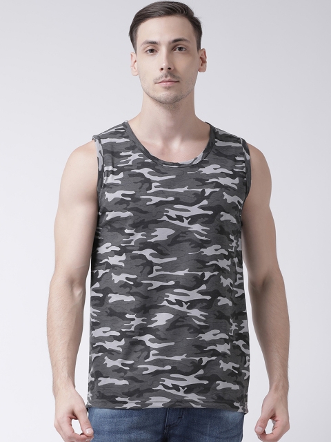 

Tinted Men Grey & White Camouflage Printed Round Neck Sleeveless T-shirt