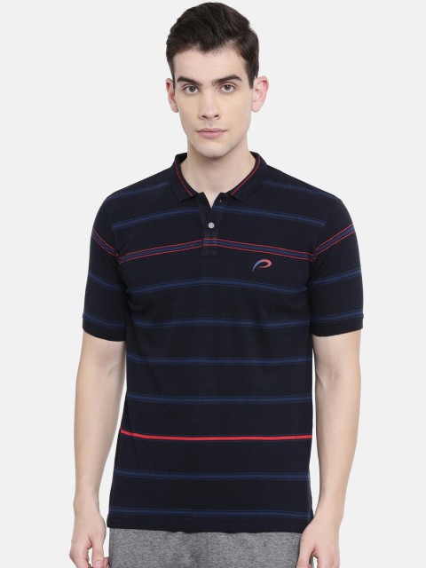 

Proline Men Navy Blue Striped Polo Collar T-shirt