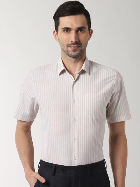 

Peter England Men Beige Regular Fit Striped Formal Shirt