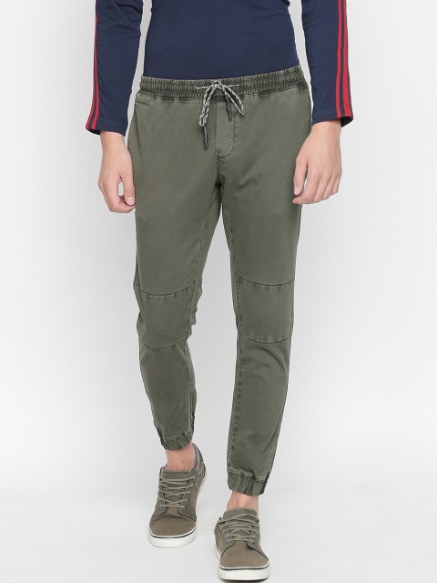 

Basics Men Olive Green Tapered Fit Solid Joggers