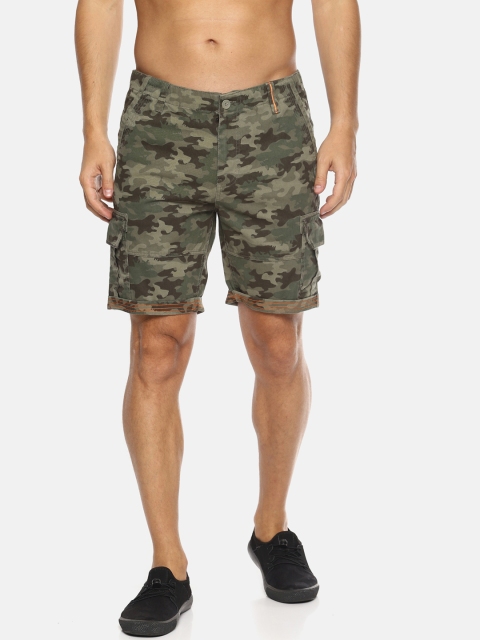 

IVOC Men Olive Green Printed Slim Fit Cargo Shorts