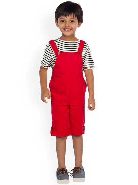 

Olele Boys Red Solid Regular Fit Dungaree