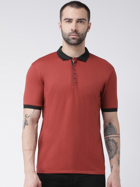 

Rex Straut Jeans Men Red Solid Slim Fit Polo Collar T-shirt