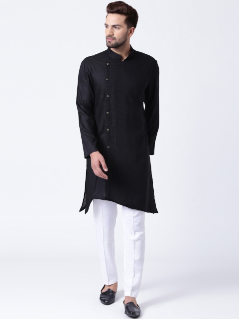 

I Know Men Black Solid Asymmetric Straight Kurta