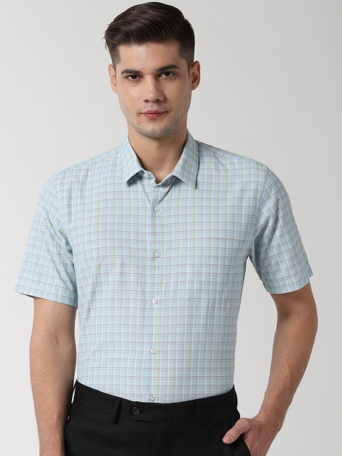 

Peter England Men Green & Blue Slim Fit Checked Formal Shirt