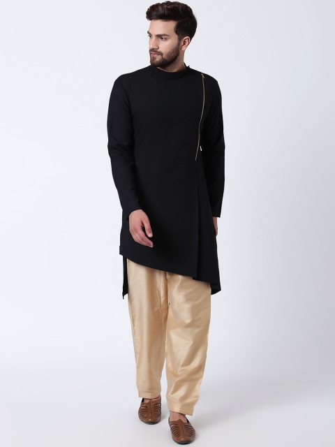 

I Know Men Black Solid Asymmetric Straight Kurta