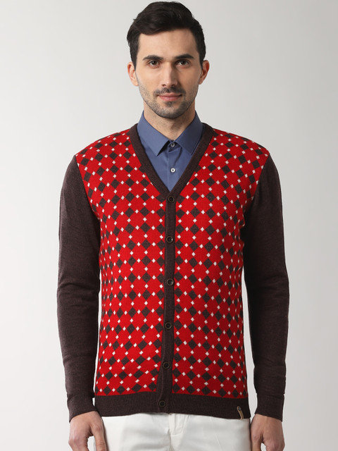 

Peter England Casuals Men Red & Brown Self Design Sweater