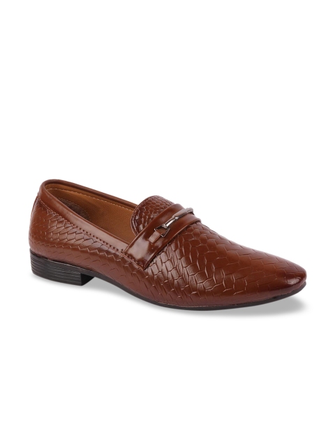 

FAUSTO Men Brown Textured Lightweight Patent Leather Loafers