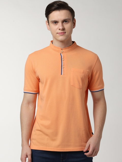 

Peter England Casuals Men Orange Solid Regular Fit Mandarin Collar T-shirt
