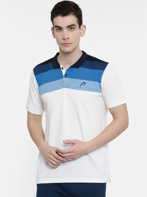 

Proline Men Off-White Colourblocked Polo Collar T-shirt