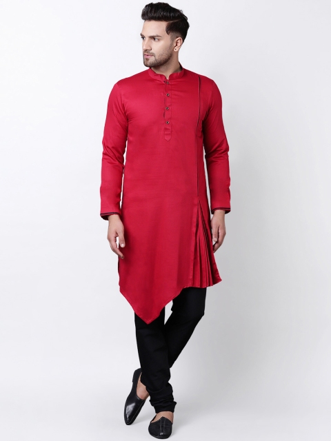 

I Know Men Maroon Solid Asymmetric Straight Kurta