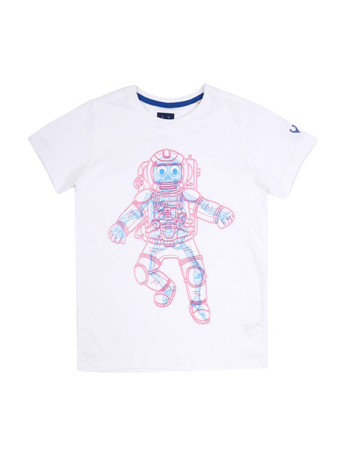 

Allen Solly Junior Boys White Printed Round Neck Pure Cotton T-shirt