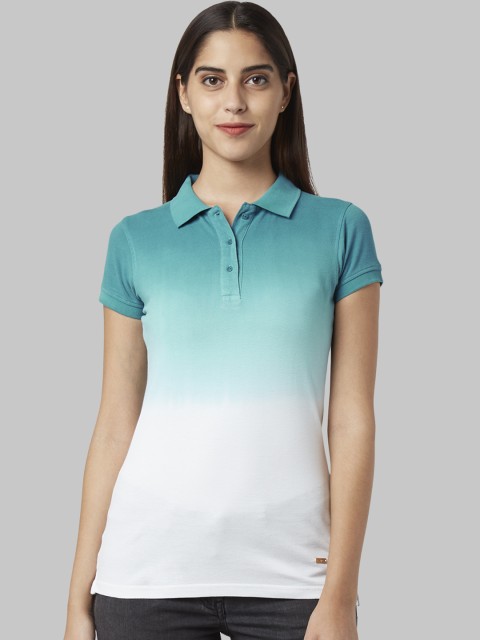 

Park Avenue Woman Teal Green Ombre-Dyed Round Neck T-shirt
