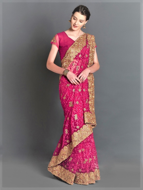 

Mitera Pink Embroidered Net Saree