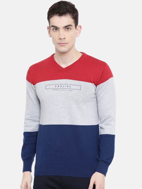 

Proline Men Red & Grey Colourblocked Sweater