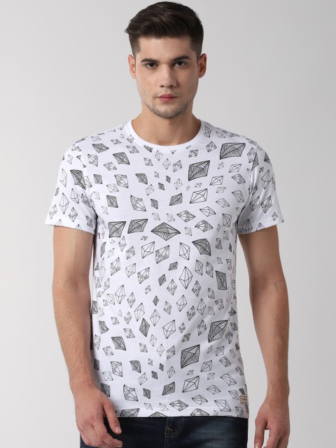 

Peter England Casuals Men White Printed Round Neck Slim Fit T-shirt