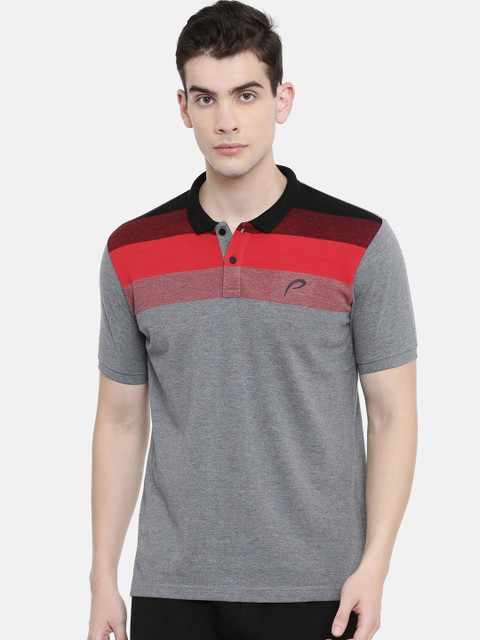 

Proline Men Grey Melange Colourblocked Polo Collar T-shirt