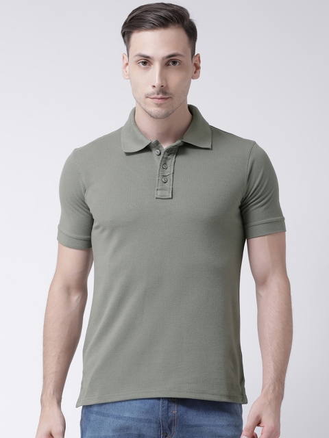 

Tinted Men Olive Green Solid Polo Collar T-shirt