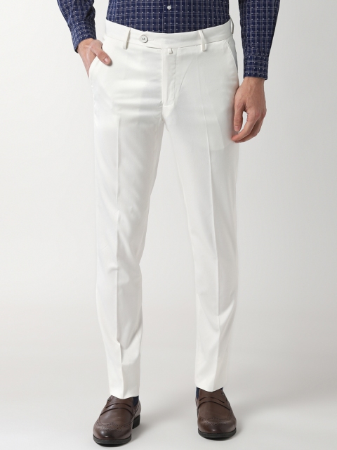 

Peter England Men White Slim Fit Solid Formal Trousers
